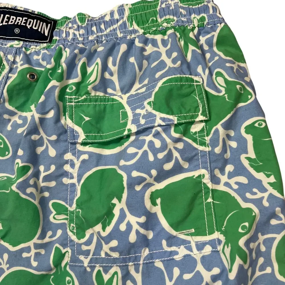 Vilebrequin Rabbit Print Swim Trunks MENS XL Green 6" Board Shorts NO LINER - Picture 11 of 14